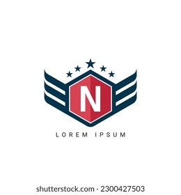 Wing Logo On Letter N Template. Wing On N Letter, Initial Wing Sign Concept Template