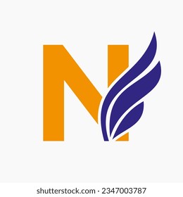 Wing Logo On Letter N For Freight and Transportation Symbol. Wing Logotype Template