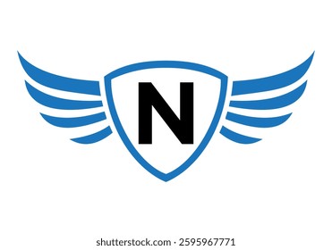 Wing Logo On Letter N Alphabet For Transportation Logo Symbol	