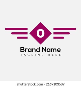 Wing Logo On Letter O Template. Wing On O Letter, Initial Wing Sign Concept