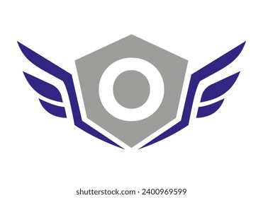 Wing Logo On Letter O, Transport Wing Sign. Transportation Symbol