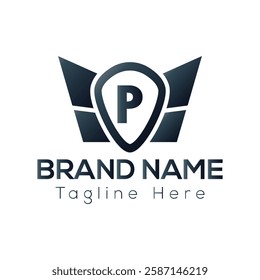 Wing Logo On Letter P Template. Wing On P Letter, Initial Wing Sign Concept Template	