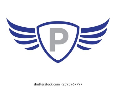 Wing Logo On Letter P Alphabet For Transportation Logo Symbol	