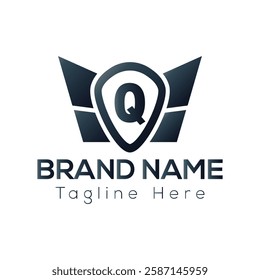 Wing Logo On Letter Q Template. Wing On Q Letter, Initial Wing Sign Concept Template	