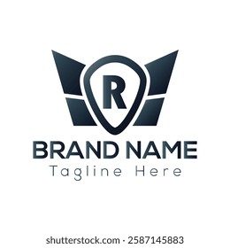 Wing Logo On Letter R Template. Wing On R Letter, Initial Wing Sign Concept Template	