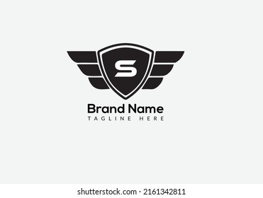 Wing Logo On Letter S Template. Wing On S Letter, Initial Wing Sign Concept Template