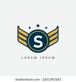 Wing Logo On Letter S Template. Wing On S Letter, Initial Wing Sign Concept Template