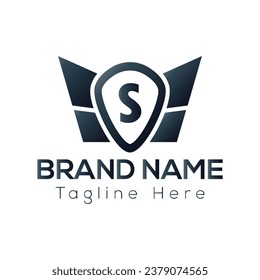 Wing Logo On Letter S Template. Wing On S Letter, Initial Wing Sign Concept Template	