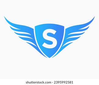 Wing Logo On Letter S, Transportation Symbol, Transport Sign