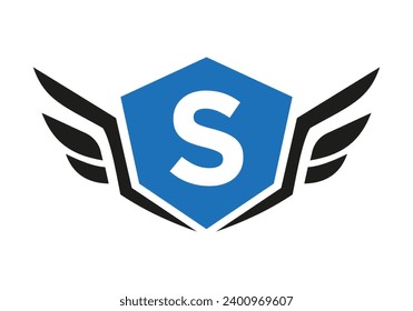 Wing Logo On Letter S, Transport Wing Sign. Transportation Symbol