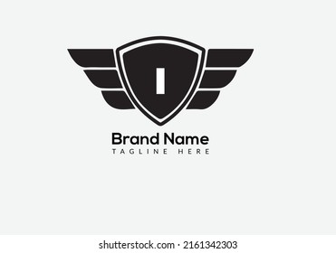 Wing Logo On Letter I Template. Wing On I Letter, Initial Wing Sign Concept Template