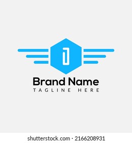 Wing Logo On Letter I Template. Wing On I Letter, Initial Wing Sign Concept 