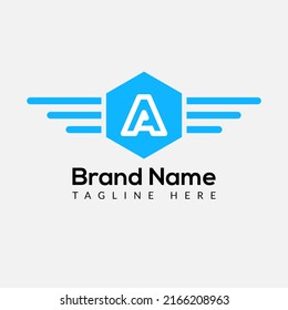 Wing Logo On Letter A Template. Wing On A Letter, Initial Wing Sign Concept 