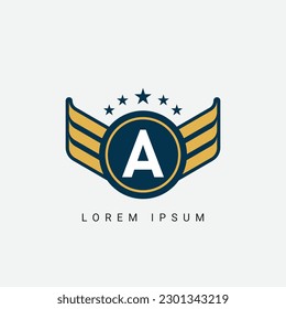 Wing Logo On Letter A Template. Wing On A Letter, Initial Wing Sign Concept Template