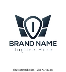 Wing Logo On Letter I Template. Wing On I Letter, Initial Wing Sign Concept Template	