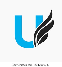 Wing Logo On Letter U For Freight and Transportation Symbol. Wing Logotype Template