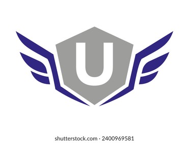 Wing Logo On Letter U, Transport Wing Sign. Transportation Symbol