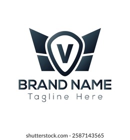 Wing Logo On Letter V Template. Wing On V Letter, Initial Wing Sign Concept Template	