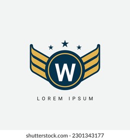 Wing Logo On Letter W Template. Wing On W Letter, Initial Wing Sign Concept Template