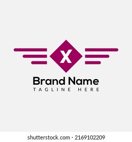 Wing Logo On Letter X Template. Wing On X Letter, Initial Wing Sign Concept