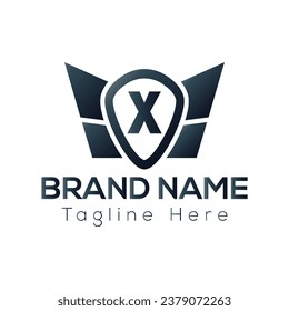 Wing Logo On Letter X Template. Wing On X Letter, Initial Wing Sign Concept Template	