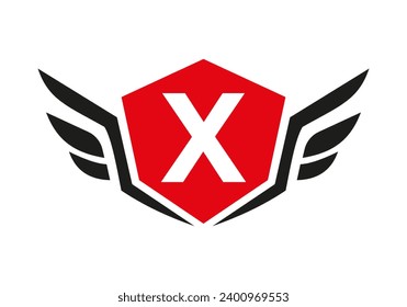 Wing Logo On Letter X, Transport Wing Sign. Transportation Symbol