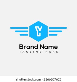 Wing Logo On Letter Y Template. Wing On Y Letter, Initial Wing Sign Concept 