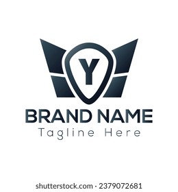 Wing Logo On Letter Y Template. Wing On Y Letter, Initial Wing Sign Concept Template	