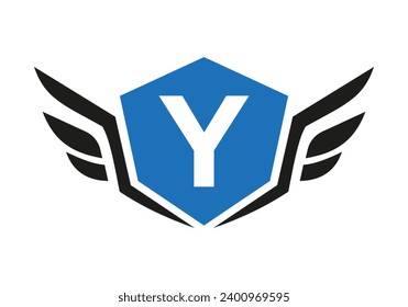 Wing Logo On Letter Y, Transport Wing Sign. Transportation Symbol