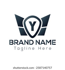 Wing Logo On Letter Y Template. Wing On Y Letter, Initial Wing Sign Concept Template	
