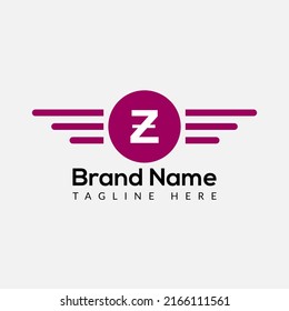 Wing Logo On Letter Z Template. Wing On Z Letter, Initial Wing Sign Concept 