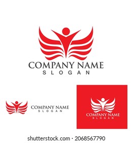 Logotipo de ala y pasos vectoriales de símbolo