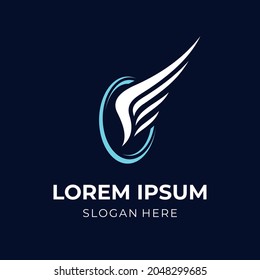 wing logo template with flat blue and white color style