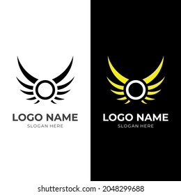 wing logo template with flat yellow and black color style
