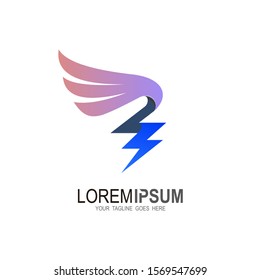 Wing logo and thunder design combination, Abstract icon template