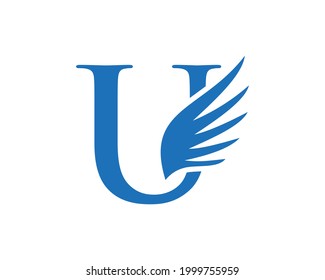 Wing logo with U letter concept. U letter logo with wing