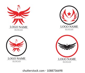 wing logo and vector design of bird, eagle, falcon animal symbol flying or fly 