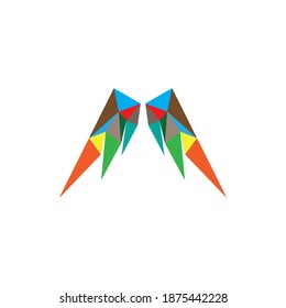 Wing with low poly logo design vector