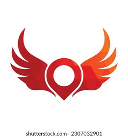 Wing map pin vector logo design. GPS and wing icon vector.