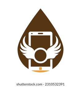 Wing mobile drop shape logo icon vector. Angel Call logo design illustration.