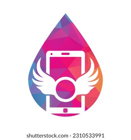 Vector de icono del logotipo de la forma de caída móvil de ala izquierda. Ilustración de diseño del logo de Angel Call.