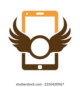 Wing Mobile Logo Symbol Vektorgrafik. Angel Call Logo Design Illustration.