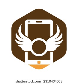 Vector de iconos del logotipo móvil de Wing. Ilustración de diseño del logo de Angel Call.
