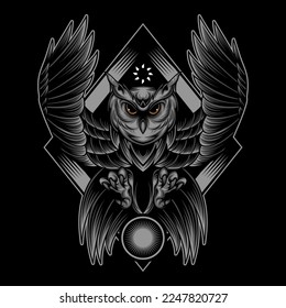 Wing owl art work tshirt design vector illustration