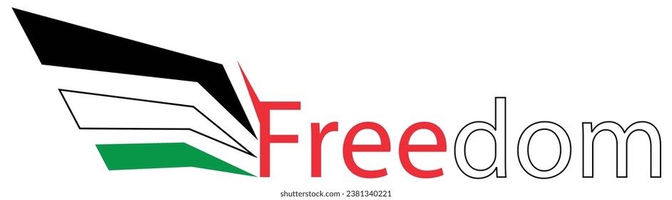 A wing with Palestine flag colors and the word freedom, suitable for Gaza support banners and posters, good for social media and news head and print materials and t shirt design and signs and stickers