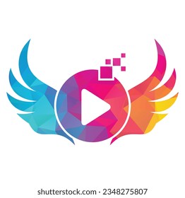 Wing Play Logo Template Design Vector. Wings play button logo illustration.