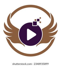 Wing Play Logo Template Design Vector. Wings play button logo illustration.