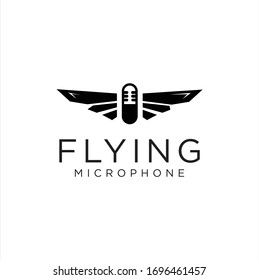 Wing Podcast Logo Design Vorlage . Fliegende Mikrofon-Logo-Design Schwarze Vorlage. 