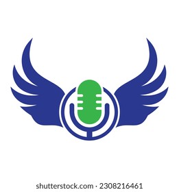Wing podcast Vektorlogo Design Symbol. Podcast fliegende Logo-Illustration.