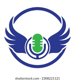Wing podcast vector logo design icon. Podcast flying logo illustration.